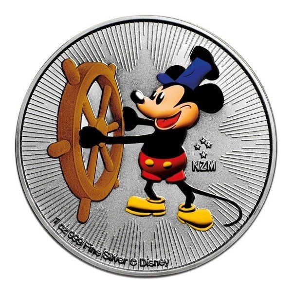 Niue. 2 Dollars 2017 Disney Mickey Mouse Steamboat Willie Colorized - 1 oz
