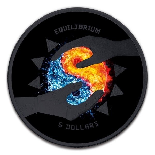Tokelau. 5 Dollars 2020 Equilibrium Water Fire Black Ruthenium  - 1 oz