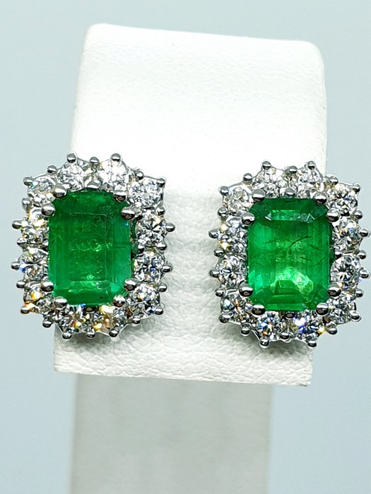 18K包金 白金 - 耳环 - 2.30 ct Emeralds - Diamonds