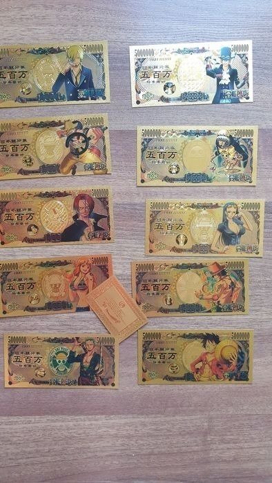 nippon ginko - one piece - el billete tiene la capa de oro one piece - Gold Zeni Yen Set  10 pieces - 99.9% Carat Gold - 2020