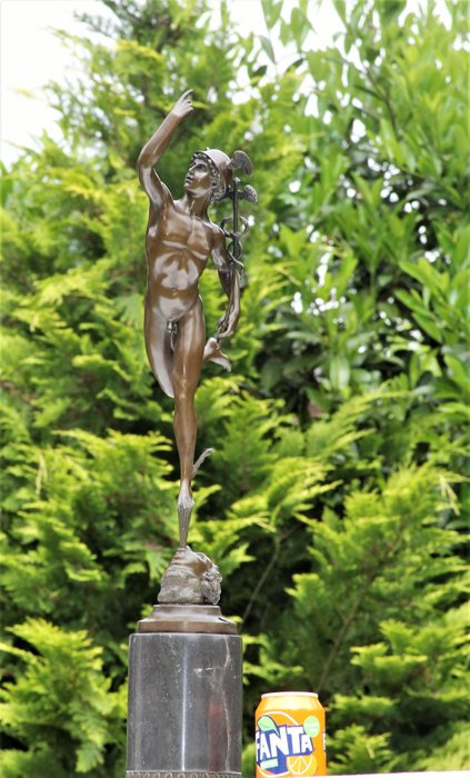 雕塑, mercury sculptuur - 72 cm - 大理石青铜