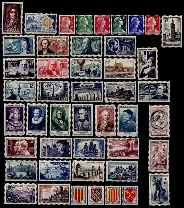 Frankrijk 1955/1959 - A set consisting of 5 complete years, mint**, deluxe, first choice - Yvert n°1008 au n°1229**MMH  dont "Célébrités"