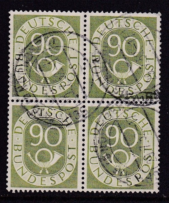 Germany - Federal Republic 1951 - Blocks of four of the 90 pfennig Posthorn