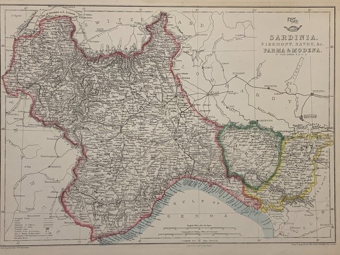 義大利, Piemonte; Joseph Wilson Lowry / Edward Weller - Sardinia, Piedmond, Savoy, & C., Parma & Modena - 1861-1880