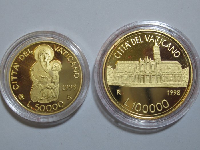 Vatican. Giovanni Paolo II (1978-2005). Coppiola da 50000 e 100000 Lire 1998 "Basilica di Santa Maria Maggiore"