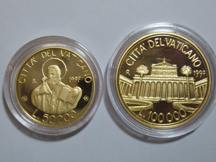 Vatican. Giovanni Paolo II (1978-2005). Coppiola da 50000 e 100000 Lire 1997 "Basilica di San Paolo"
