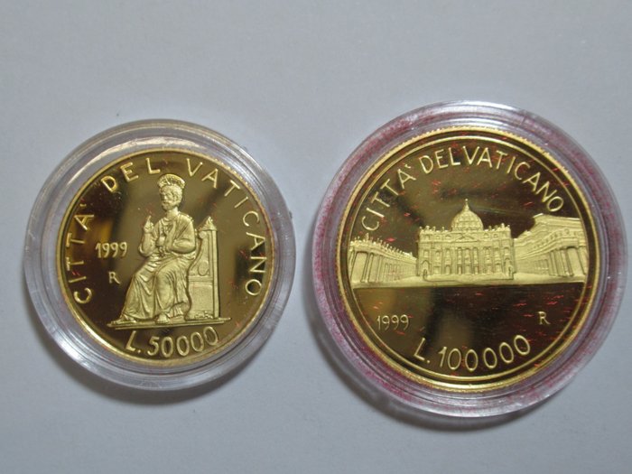 Vatican. Giovanni Paolo II (1978-2005). Coppiola da 50000 e 100000 Lire 1999 "Basilica di San Pietro"