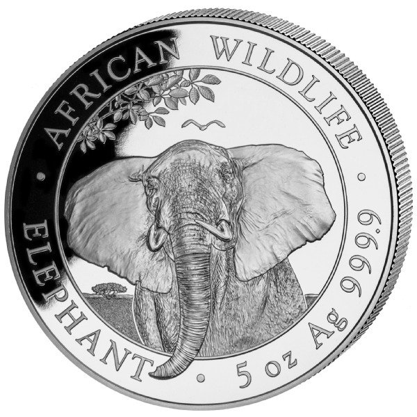 Somalie. 500 Schilling 2021 Somalia Elefant 5 oz in Kapsel