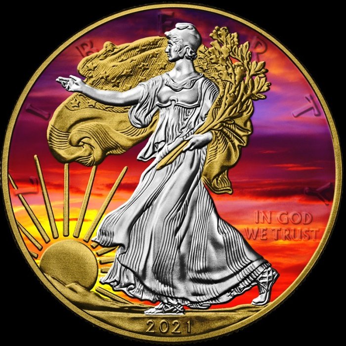 United States. 1 Dollar 2021 - Silver Eagle - Sunset mit Box & Zertifikat - 1 Oz