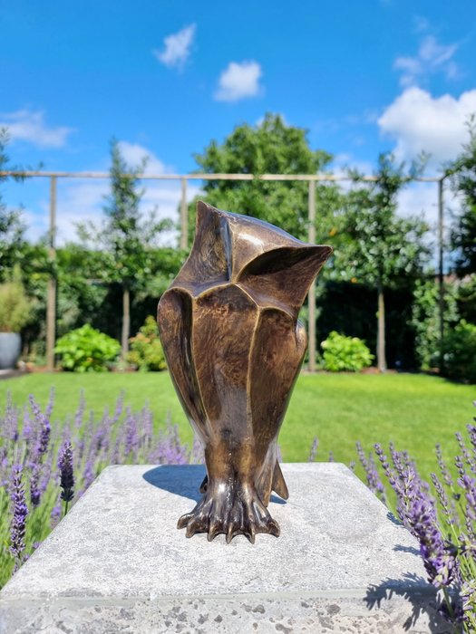 Statuette, Owl - 26 cm - Patinierte Bronze