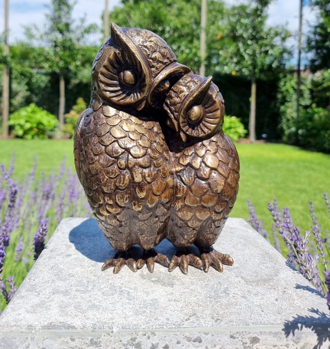 Figurine - Cuddling owls - Bronze