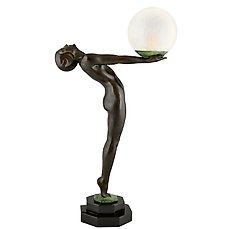 Staande lamp – Art Deco stijl LUMINA gesigneerd Max Le Verrier H. 65 cm. – Glas, Marmer, Metaal