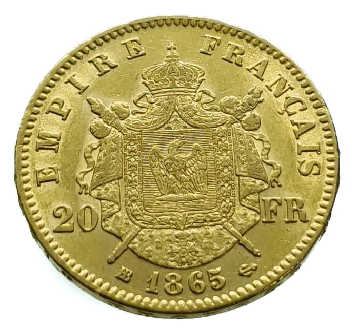 France. Napoléon III (1852-1870). 20 Francs 1865-BB, Strasbourg