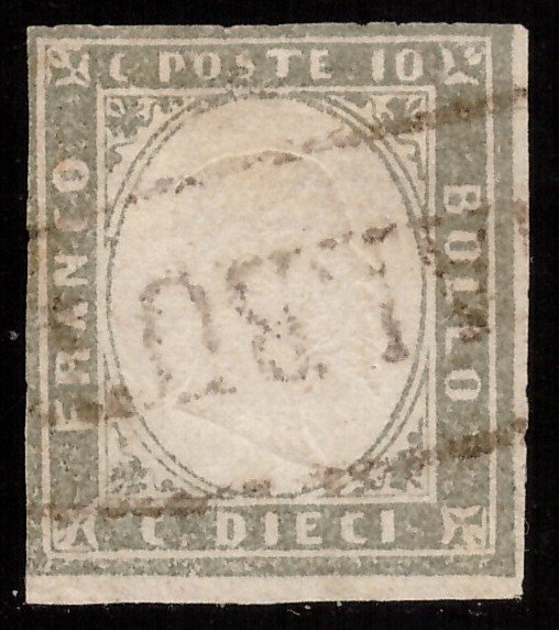 Italian Ancient States - Sardinia 1861 - 10 c. greenish grey olive “Regalbuto” (pt. R3)