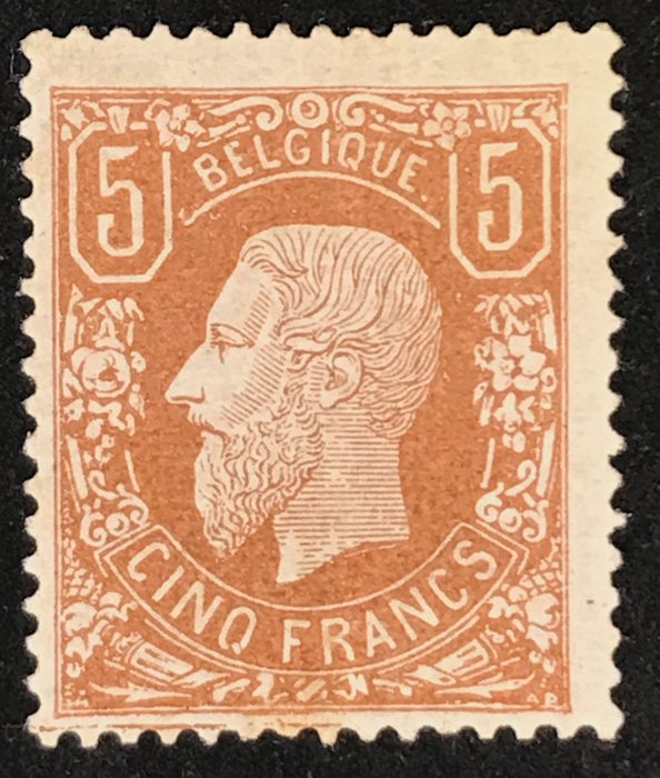 Belgique 1869 - Leopold II 5 francs OBP 37A light brown - Deep colour - Wonderfully centred - OBP 37A
