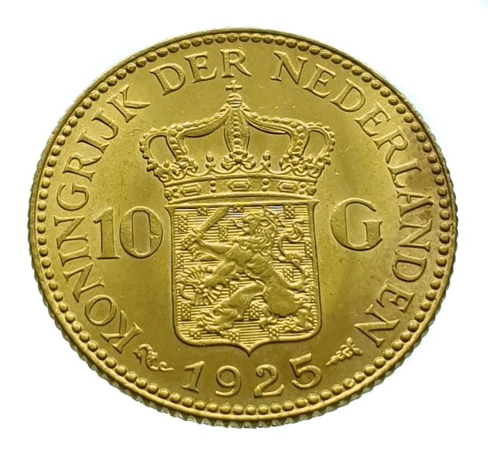 Netherlands. Wilhelmina (1890-1948). 10 Gulden 1925 (B-versie) Parels onder de I