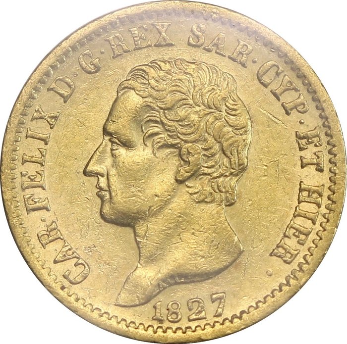Italy, Kingdom of Sardinia. Carlo Felice di Savoia (1821-1831). 20 Lire 1827 - Torino