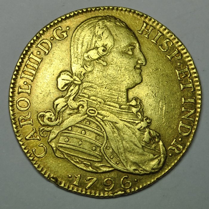 Kingdom of Spain. Carlos IV (1788-1808). 8 Escudos 1796. Nuevo Reino JJ