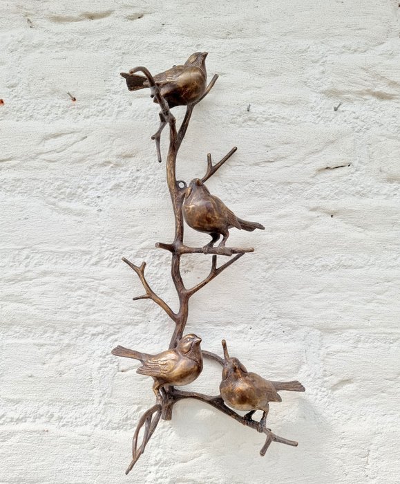 Figurine - Wall artwork - birds on a branch - Bronze
