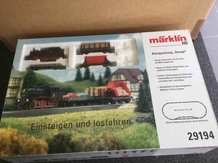 Märklin H0 - 29194 - Train set - "Steam" starter set with a steam locomotive, 3 freight cars, C-tracks and a transformer - DB