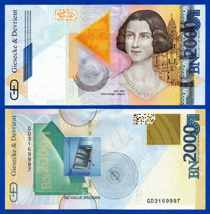 Germany - 15 x Test banknote - Giesecke & Devrient - Marie Königin von Bayern 2000