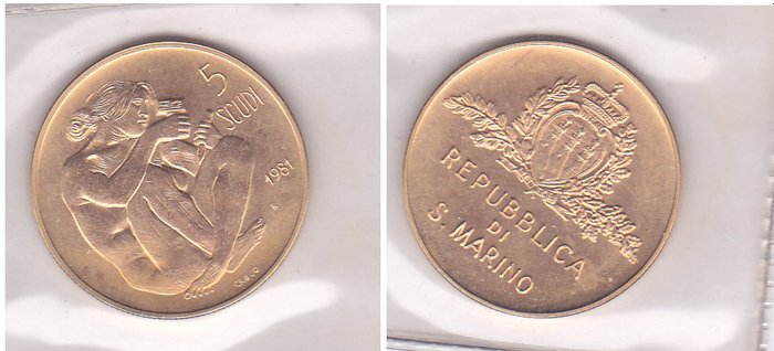 San Marino. 5 Scudi 1981 (gr 15 x 0,917) Sigillato nella bustina