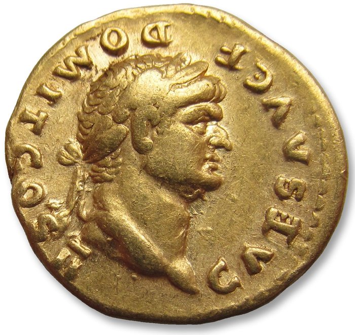 Roman Empire. Domitian as Caesar under Vespasianus. AV Aureus,  Rome mint AD 73-75 - Domitian on horseback reverse -
