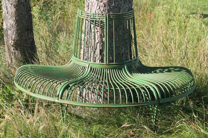 Grup de scaune - banc de copac verde antic - Fier (forjat)