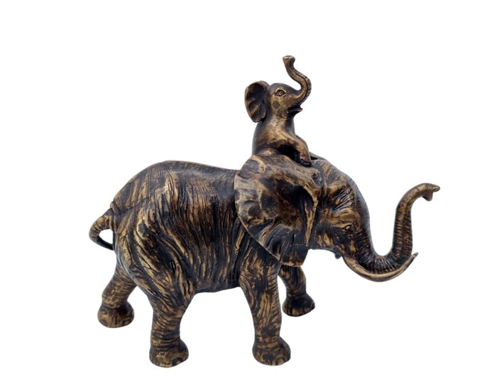 Estatueta - Elephant with baby - Bronze