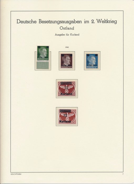 Bezette Gebieden Tweede Wereldoorlog 1939/1945 - Complete collection on Leuchtturm album pages, including Courland and Estonia