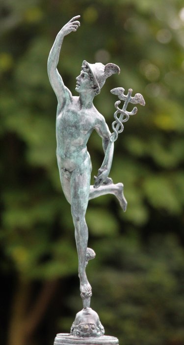 Après Giambologna – large bronze sculpture ”mercury” – 43 cm high green patina – Brons, Marmer
