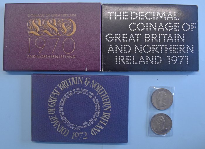 Gran Bretagna. Proof-sets 1970, 1971 and 1972  + 2 coins