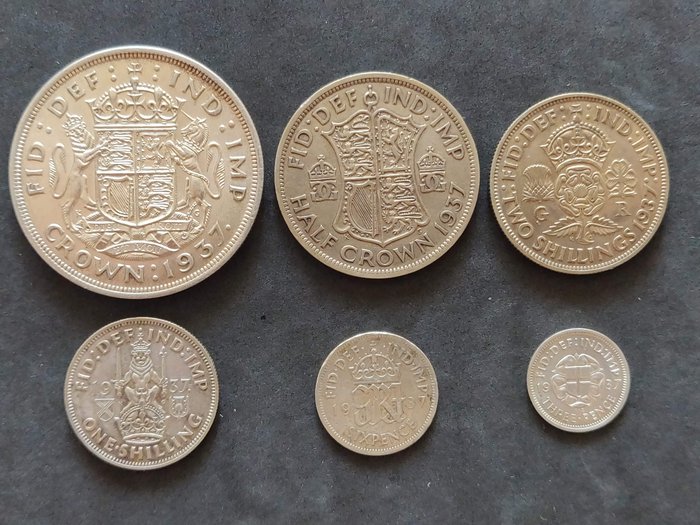 Gran Bretagna. Giorgio VI (1936-1952). 3 Pence / Crown (6 pieces) - 1937