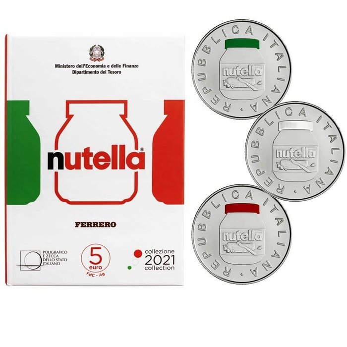 Italie. 5 Euro 2021 BU "Eccellenze - NUTELLA" (3 coins)