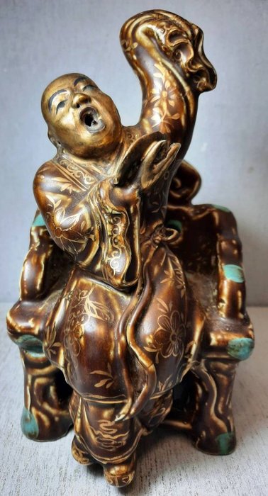 Sculpture - 陶瓷 - LuoHan/Immortal/Zeng Longsheng (曾龍昇) marked - 中国 - 民国时期或以后
