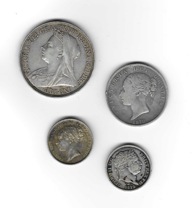 Gran Bretagna. Collection of 4 silver coins 1819-1897
