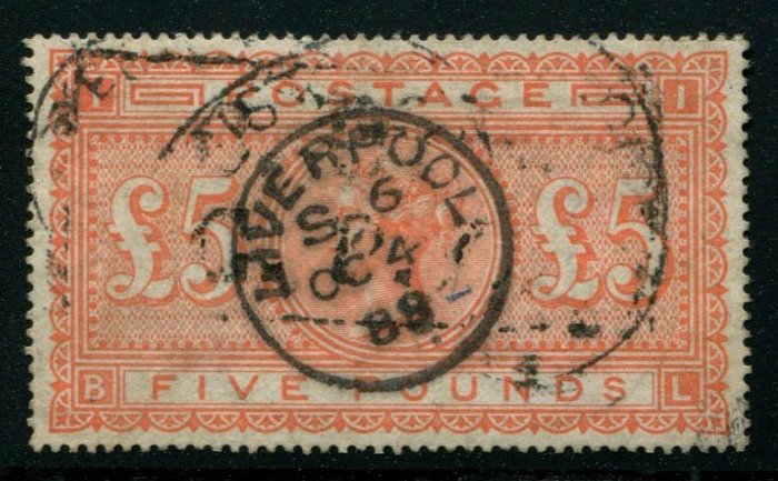 Großbritannien 1867 - £5 orange on blued paper