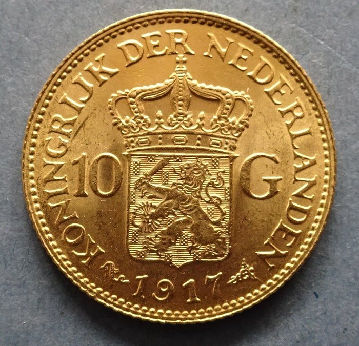 Netherlands. Wilhelmina (1890-1948). 10 Gulden 1917