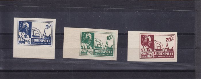 German Empire / Litzmannstadt / Ghetto Post 1944/1944 - Ghetto issue and “JUDENPOST”, complete, as issued, without gum, expertised by Jungjohann BPP (German - Michel III - V