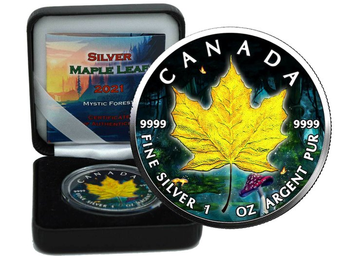 Canada. 5 Dollars 2021 Maple Leaf Mystic Forest Edition in Box - 1 Oz