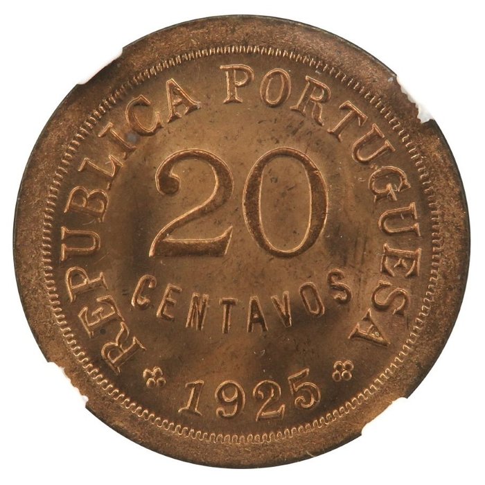 Portugal. Republic. 20 centavos 1925 - NGC - MS 64 RD