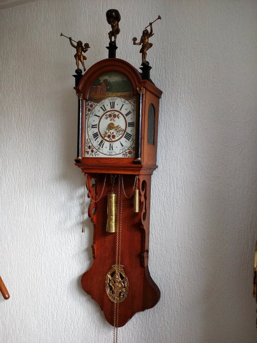 Ancienne horloge à queue frisonne PAS DE RÉSERVE - chêne - Seconde moitié du XIXe siècle