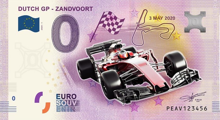 Holland. 0 Euro biljetten 2020 "Dutch GP Zandvoort" (Colour Edition)
