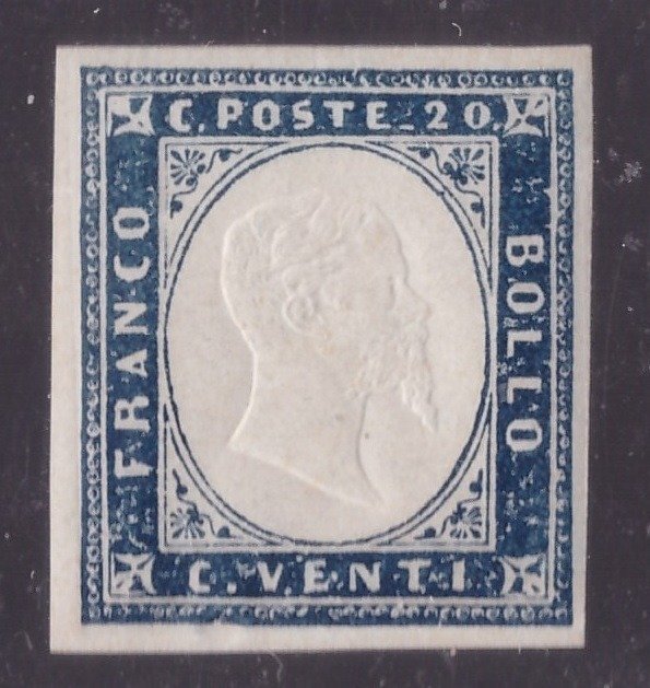 Italian Ancient States - Sardinia 1861 - 20 cents ultramarine blue - Sassone N. 15Dc