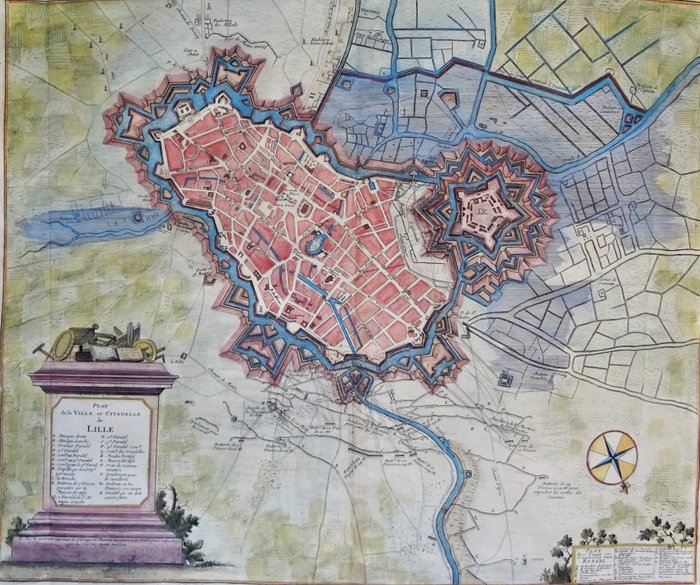 Francia, Lille; Van Loon / Dumont / Van der Kloot - Plan de Ville et Citadelle de Lille / Plan der Stadt en Citadelle van Ryssel - 1721-1750