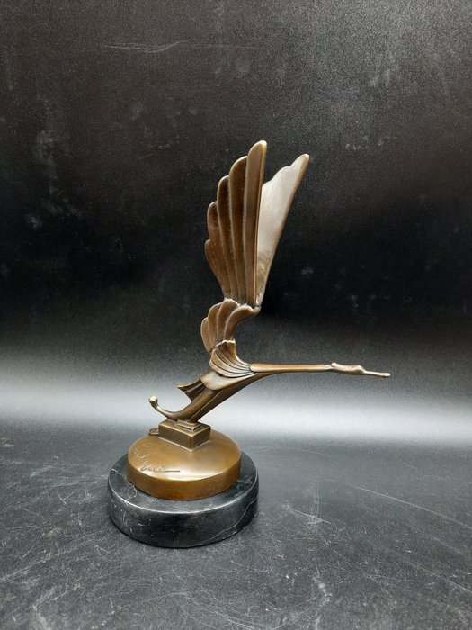 Beeld, Bronze Stork Car Mascot - 20.5 cm - brons, marmer