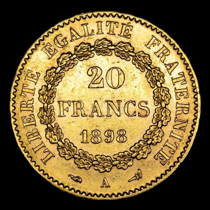 France. Third Republic (1870-1940). 20 Francs 1898-A Genius