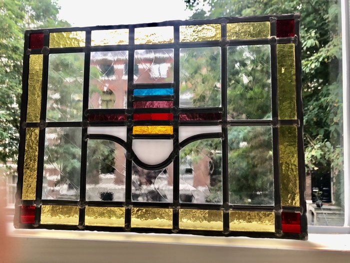 Art Deco  raamstand met geometrische patronen - Glas-in-lood