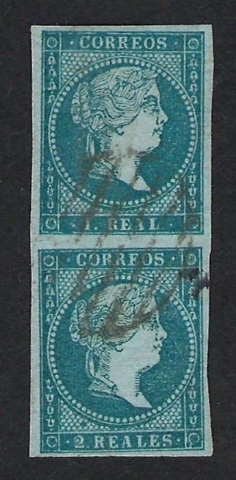 Spanje 1855 - Isabel II - 2r Azul Error de color en pareja con 1r - Edifil Nº 41 Y 42ec