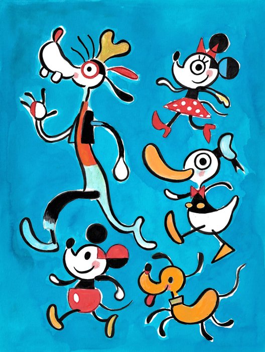 Disney Family inspired by MIRÓ's Art - Original Painting - Tony Fernandez Signed - Watercolor Artwork
